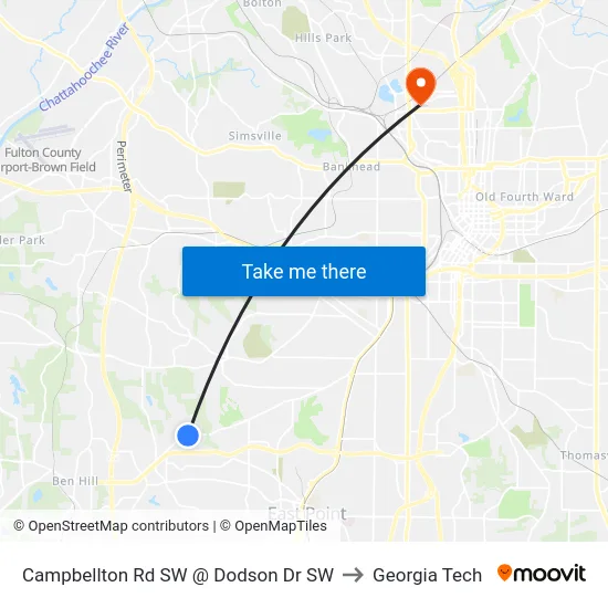 Campbellton Rd SW @ Dodson Dr SW to Georgia Tech map