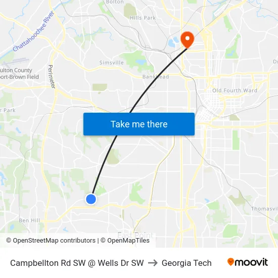 Campbellton Rd SW @ Wells Dr SW to Georgia Tech map