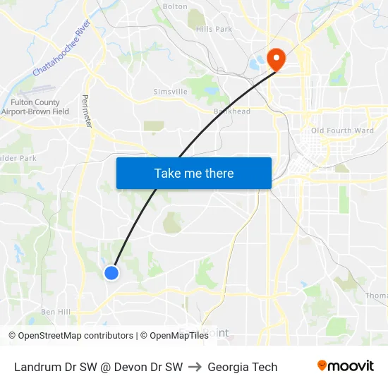 Landrum Dr SW @ Devon Dr SW to Georgia Tech map