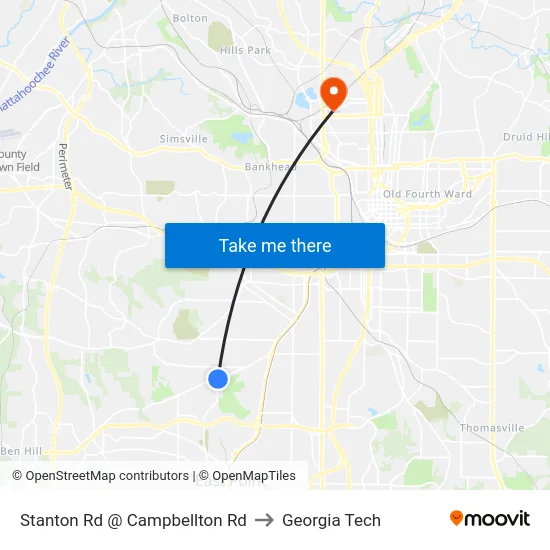 Stanton Rd @ Campbellton Rd to Georgia Tech map