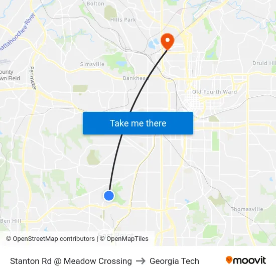 Stanton Rd @ Meadow Crossing to Georgia Tech map