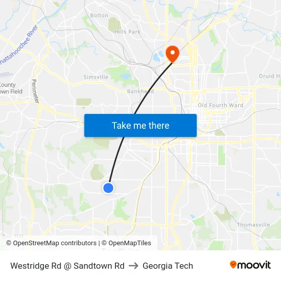 Westridge Rd @ Sandtown Rd to Georgia Tech map