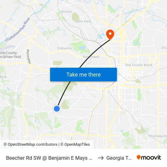 Beecher Rd SW @ Benjamin E Mays Dr SW to Georgia Tech map