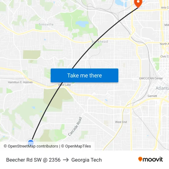 Beecher Rd SW @ 2356 to Georgia Tech map