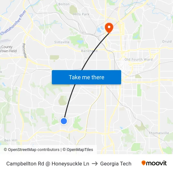 Campbellton Rd @ Honeysuckle Ln to Georgia Tech map