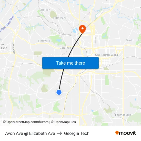 Avon Ave @ Elizabeth Ave to Georgia Tech map