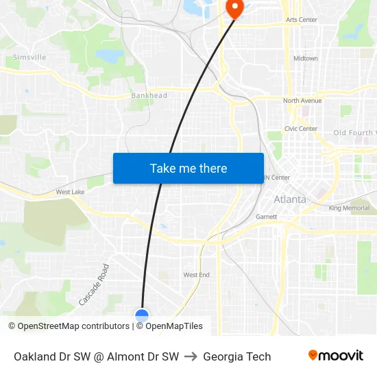 Oakland Dr SW @ Almont Dr SW to Georgia Tech map