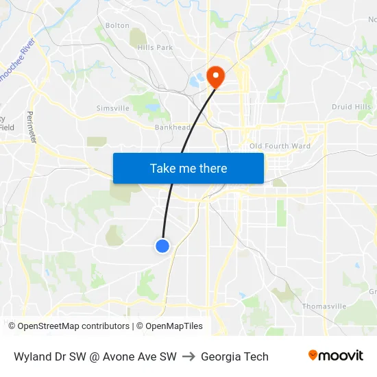 Wyland Dr SW @ Avone Ave SW to Georgia Tech map