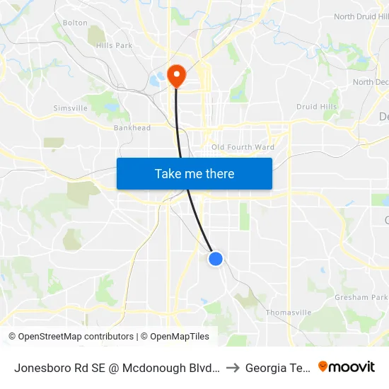 Jonesboro Rd SE @ Mcdonough Blvd SE to Georgia Tech map