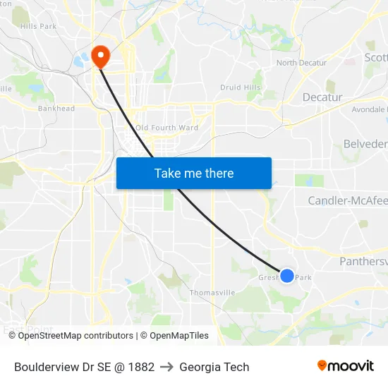 Boulderview Dr SE @ 1882 to Georgia Tech map