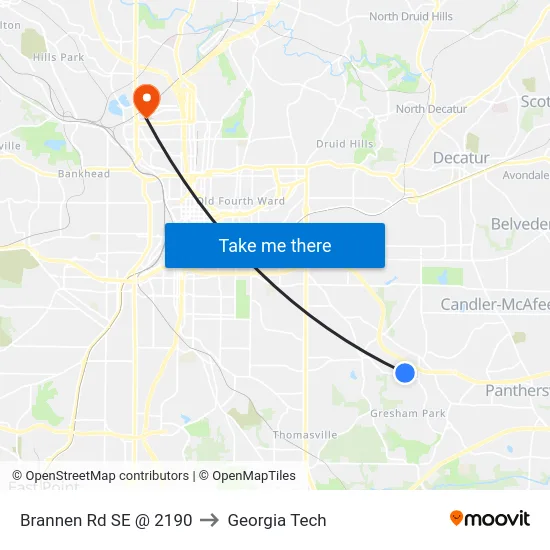 Brannen Rd SE @ 2190 to Georgia Tech map
