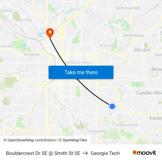 Bouldercrest Dr SE @ Smith St SE to Georgia Tech map
