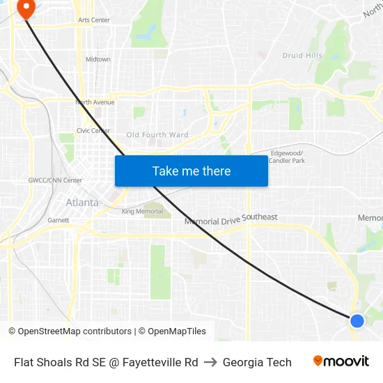 Flat Shoals Rd SE @ Fayetteville Rd to Georgia Tech map