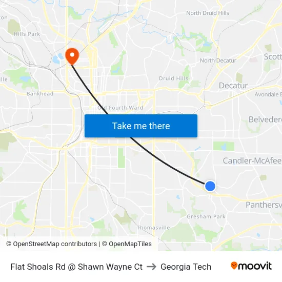 Flat Shoals Rd @ Shawn Wayne Ct to Georgia Tech map