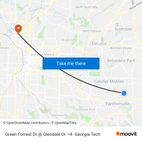 Green Forrest Dr @ Glendale Dr to Georgia Tech map