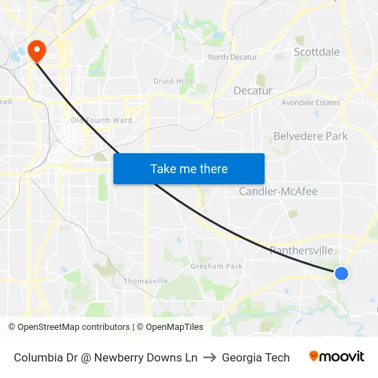 Columbia Dr @ Newberry Downs Ln to Georgia Tech map