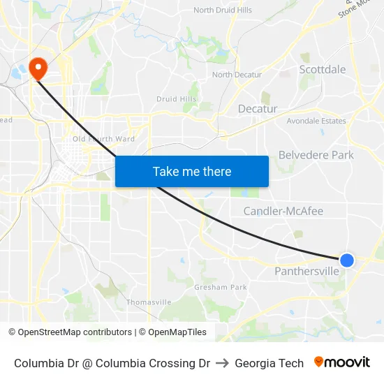 Columbia Dr @ Columbia Crossing Dr to Georgia Tech map