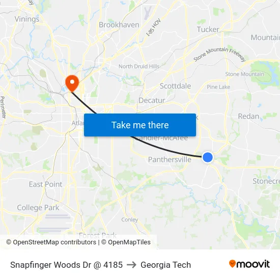 Snapfinger Woods Dr @ 4185 to Georgia Tech map