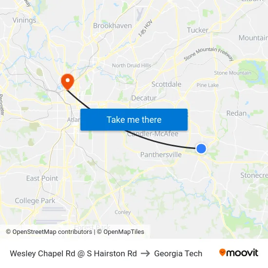Wesley Chapel Rd @ S Hairston Rd to Georgia Tech map
