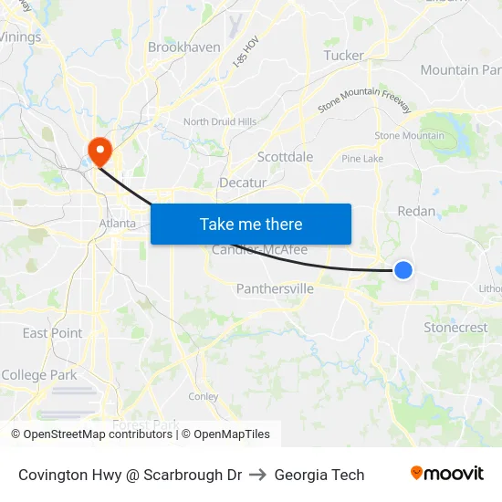 Covington Hwy @ Scarbrough Dr to Georgia Tech map