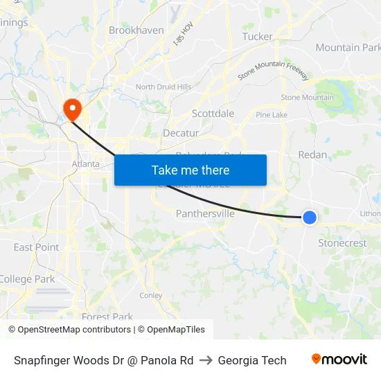 Snapfinger Woods Dr @ Panola Rd to Georgia Tech map