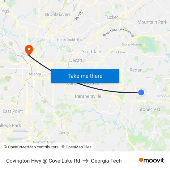 Covington Hwy @ Cove Lake Rd to Georgia Tech map
