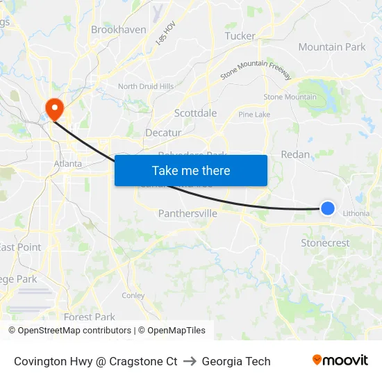 Covington Hwy @ Cragstone Ct to Georgia Tech map
