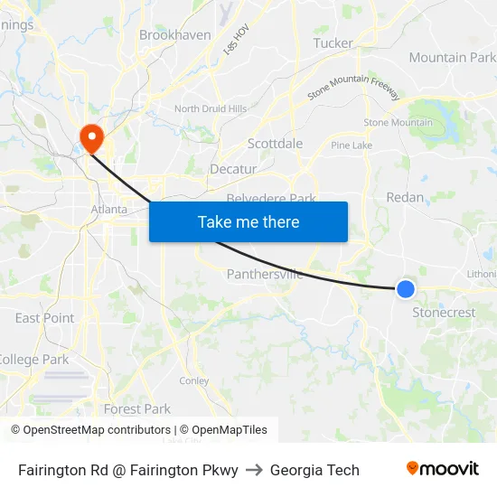 Fairington Rd @ Fairington Pkwy to Georgia Tech map