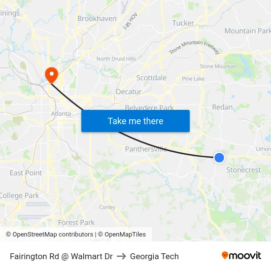 Fairington Rd @ Walmart Dr to Georgia Tech map