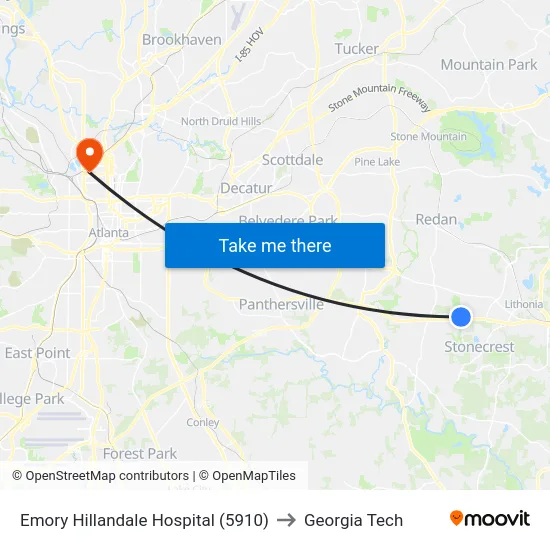 Emory Hillandale Hospital (5910) to Georgia Tech map