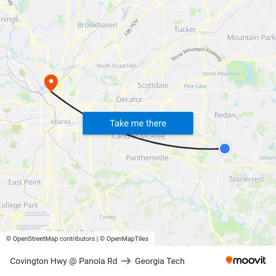 Covington Hwy @ Panola Rd to Georgia Tech map