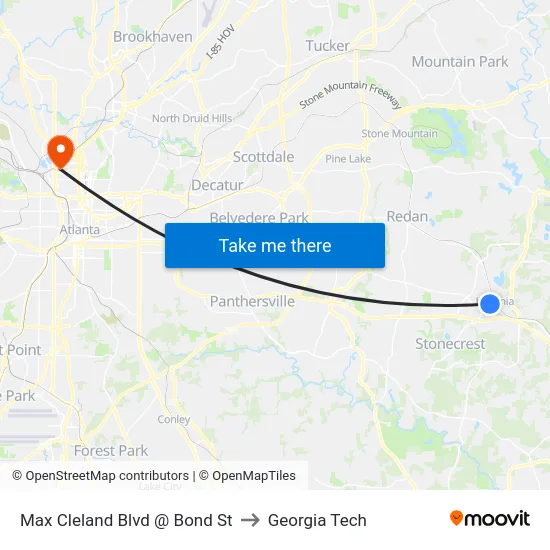 Max Cleland Blvd @ Bond St to Georgia Tech map