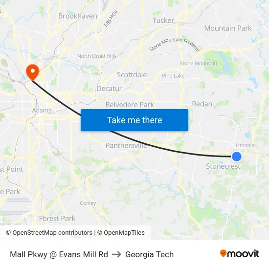 Mall Pkwy @ Evans Mill Rd to Georgia Tech map