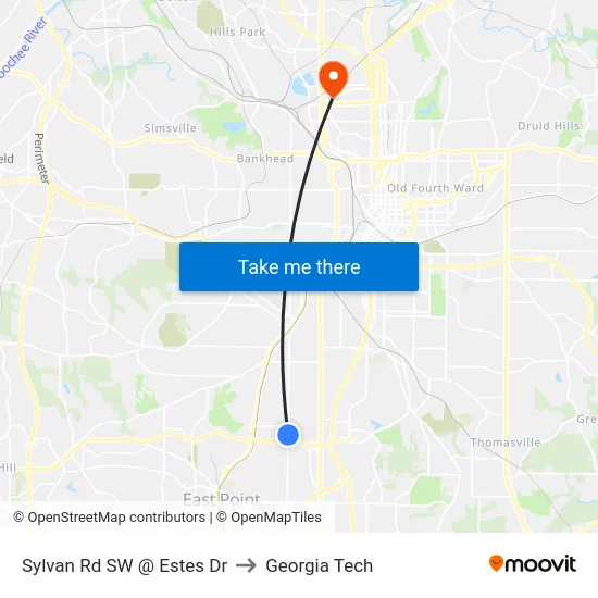 Sylvan Rd SW @ Estes Dr to Georgia Tech map