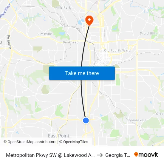 Metropolitan Pkwy SW @ Lakewood Ave SW to Georgia Tech map