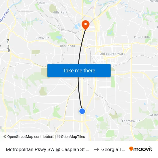 Metropolitan Pkwy SW @ Casplan St SW (S) to Georgia Tech map