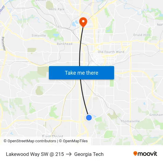 Lakewood Way SW @ 215 to Georgia Tech map