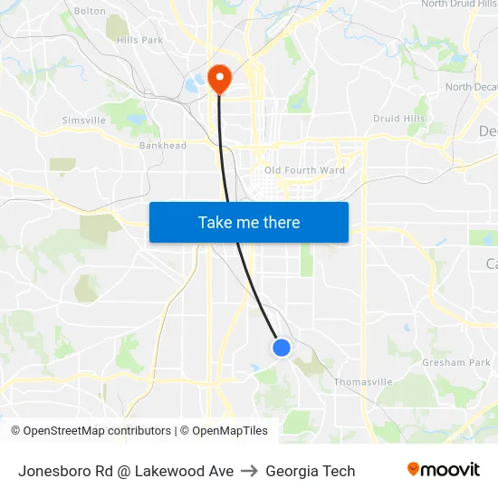 Jonesboro Rd @ Lakewood Ave to Georgia Tech map
