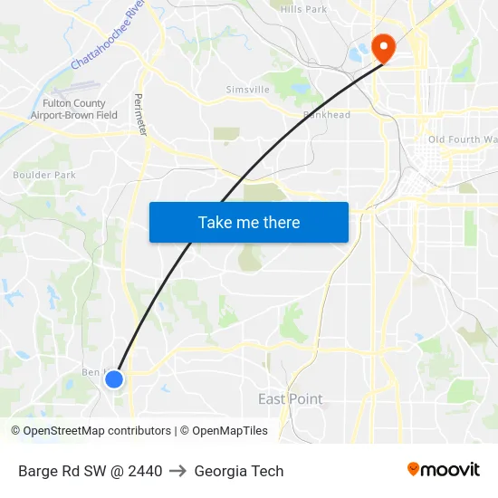 Barge Rd SW @ 2440 to Georgia Tech map