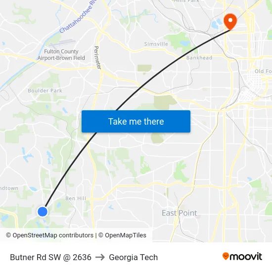 Butner Rd SW @ 2636 to Georgia Tech map