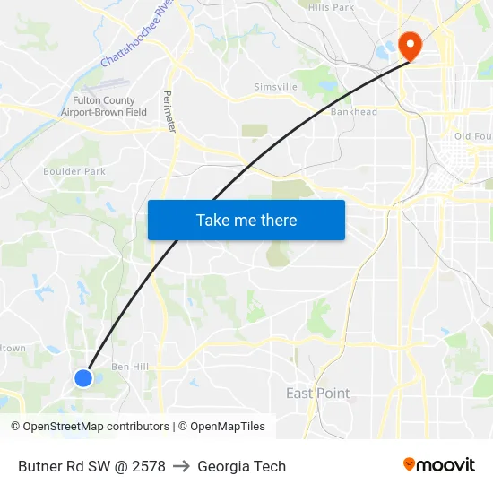 Butner Rd SW @ 2578 to Georgia Tech map