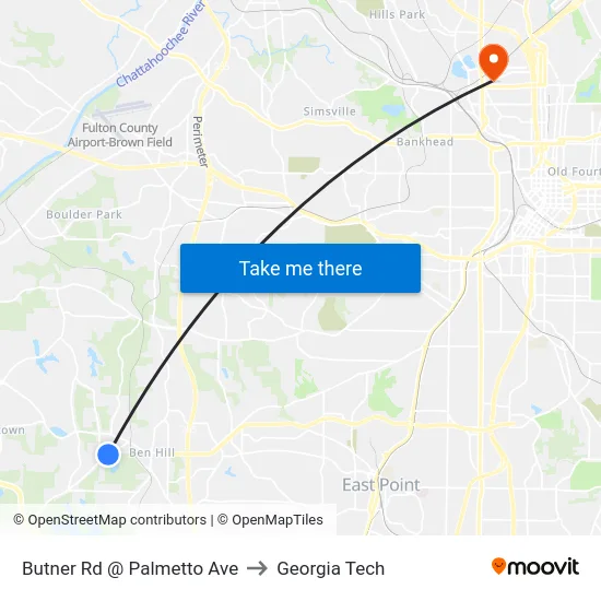 Butner Rd @ Palmetto Ave to Georgia Tech map