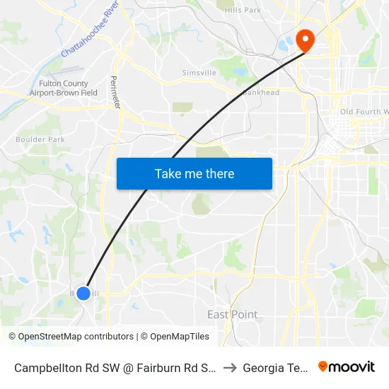Campbellton Rd SW @ Fairburn Rd SW to Georgia Tech map