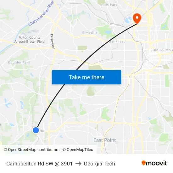 Campbellton Rd SW @ 3901 to Georgia Tech map