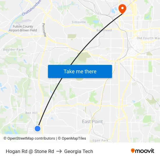 Hogan Rd @ Stone Rd to Georgia Tech map
