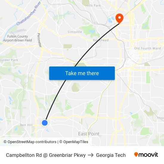 Campbellton Rd @ Greenbriar Pkwy to Georgia Tech map