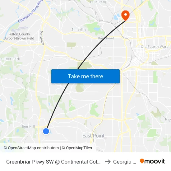 Greenbriar Pkwy SW @ Continental Colony Pkwy SW to Georgia Tech map