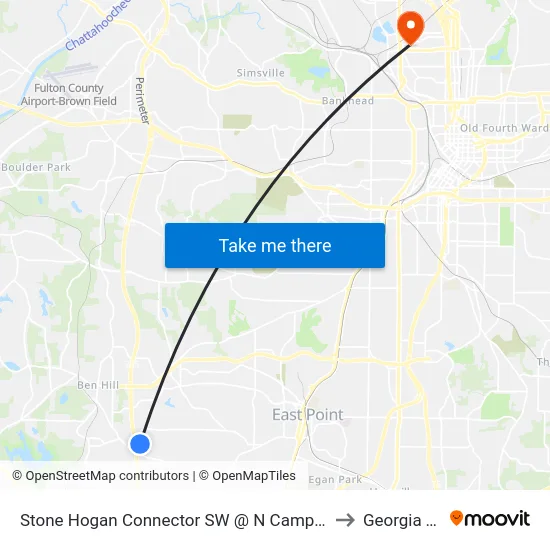Stone Hogan Connector SW @ N Camp Creek Pkwy to Georgia Tech map