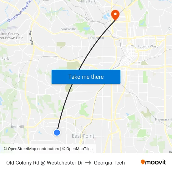 Old Colony Rd @ Westchester Dr to Georgia Tech map