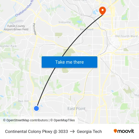 Continental Colony Pkwy @ 3033 to Georgia Tech map